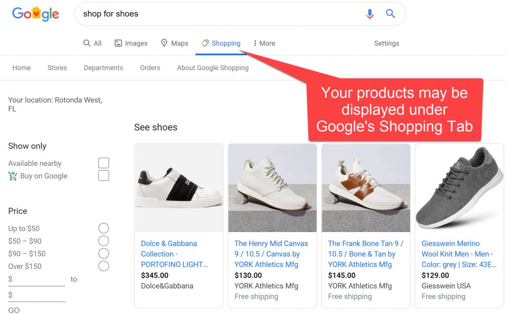 Google shopping tab